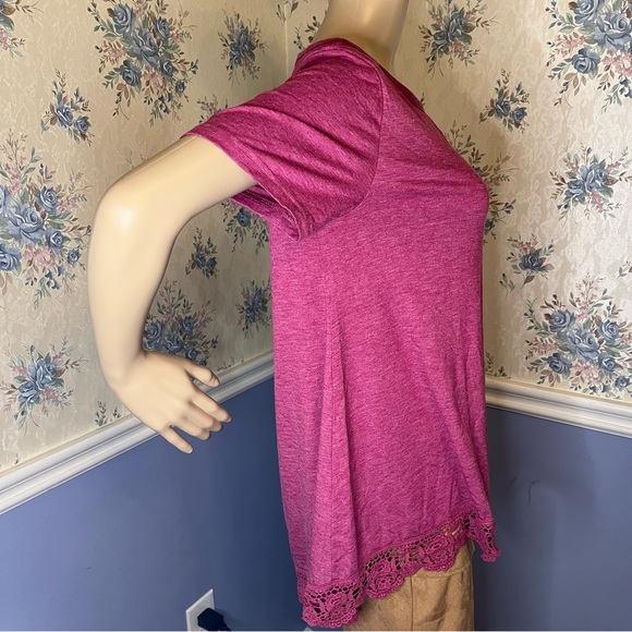 QIXING Short Sleeve Lace Trim Flower Top Red Tunic Blouse, Size L, NWT - Picture 5 of 10